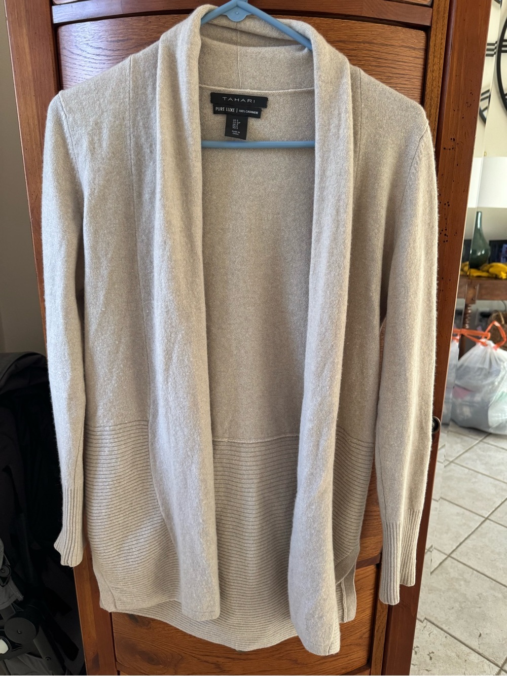 Tahari Open-Front Cashmere Cream Cardigan Sweater